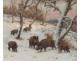 Beautiful landscape painting HST herd boars snow GFRötig painting twentieth