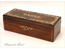 Glove box in rosewood and brass, 19eBoîte glove rosewood and polished brass, 19th