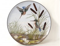 Large flat earthenware Creil Montereau B &amp; Cie kingfishers Decauville XIX