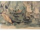 Watercolor Creixams characters gypsy guitar music trumpet twentieth century
