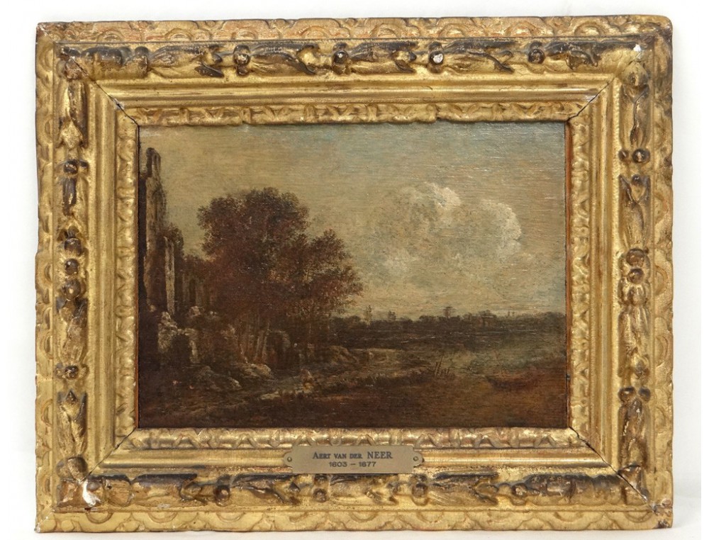 Oléographie Hollandaise Originale 19e Siècle - Aert Van Der Neer, Paysage D'hiver Encadré
