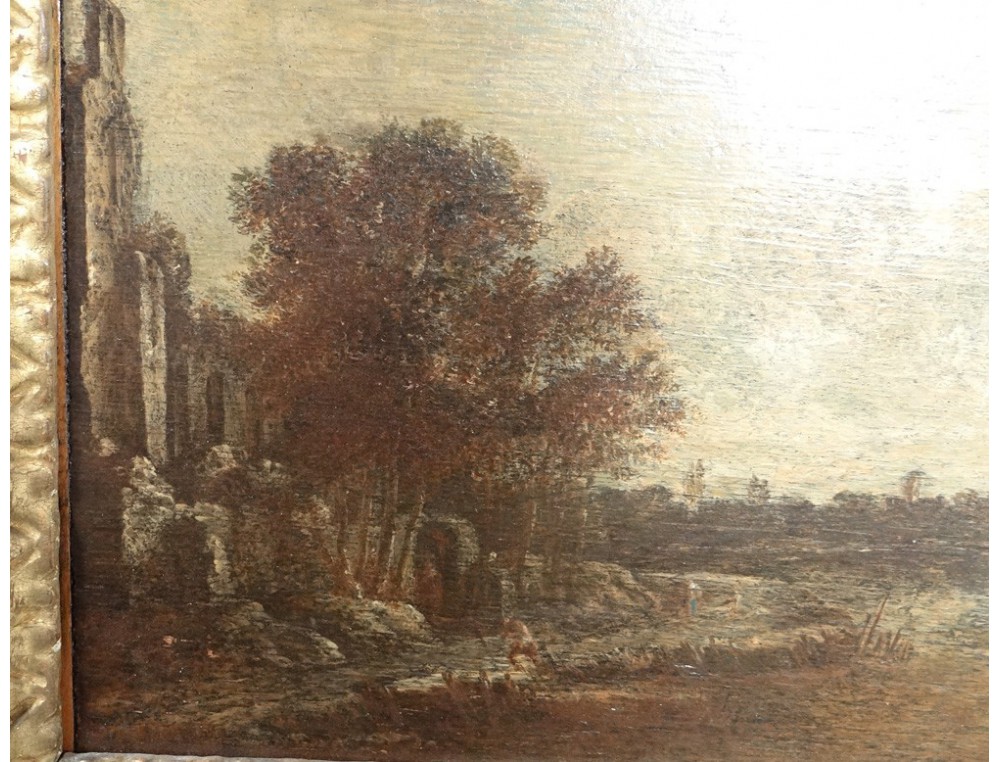 Oléographe Hollandais Original D'après Aert Van Der Neer - Scène D'hiver, Encadré, Période Victorienne