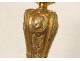 Paire bougeoirs flambeaux Régence bronze portraits personnages oiseaux 19è