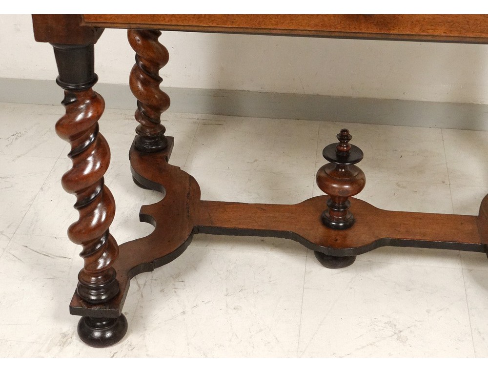 Table carved walnut Louis XIII twisted feet antique french seventeenth