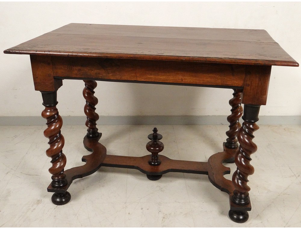Table carved walnut Louis XIII twisted feet antique french seventeenth