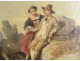 HST table Lanfant gallant scene landscape painting XIXth characters Metz