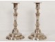 Paire bougeoirs flambeaux Régence bronze argenté candlesticks XVIIIème
