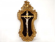 Grand Christ crucifix Dieppe ivory carved cherubs part Shroud 18th St