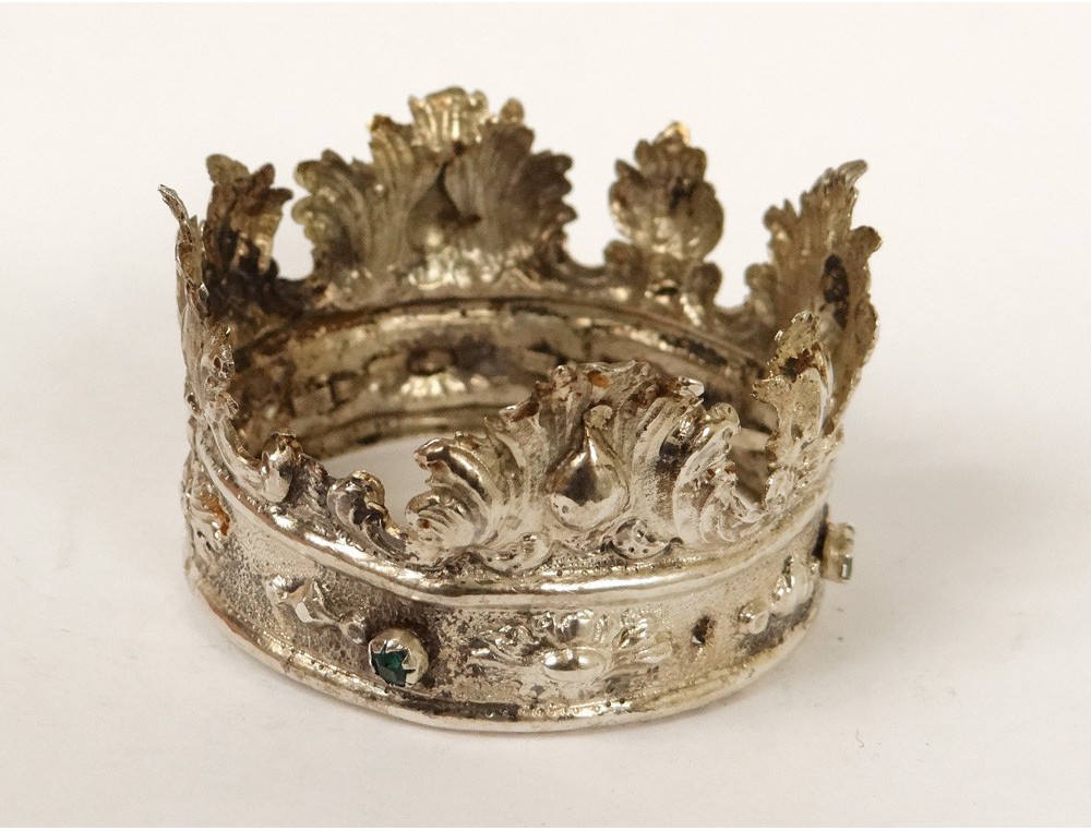 Petite couronne italienne statue Vierge argent massif  