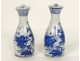 Paire petits vases pots porcelaine chinoise blanc-bleu fleurs Chine XVIIIè