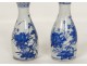 Paire petits vases pots porcelaine chinoise blanc-bleu fleurs Chine XVIIIè