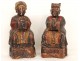 Pair reliquary boxes statues carved characters greeting 19th China