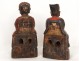 Pair reliquary boxes statues carved characters greeting 19th China