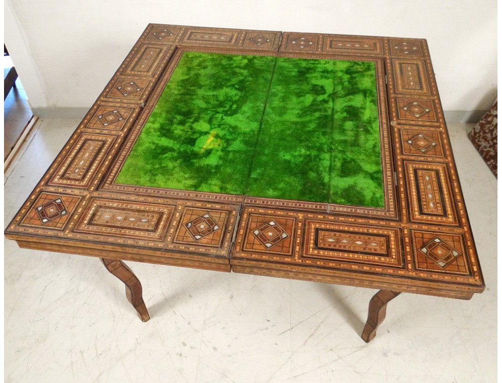 Table Basse Antique Hexagonale Syrie - Marqueterie Nacre - XXe Siècle