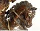 Grande sculpture bronze roi Saint-Louis cheval épée fleurs lys couronne 19è