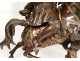 Grande sculpture bronze roi Saint-Louis cheval épée fleurs lys couronne 19è