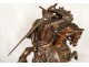 Grande sculpture bronze roi Saint-Louis cheval épée fleurs lys couronne 19è