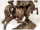 Grande sculpture bronze roi Saint-Louis cheval épée fleurs lys couronne 19è
