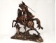 Grande sculpture bronze roi Saint-Louis cheval épée fleurs lys couronne 19è