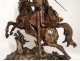 Grande sculpture bronze roi Saint-Louis cheval épée fleurs lys couronne 19è