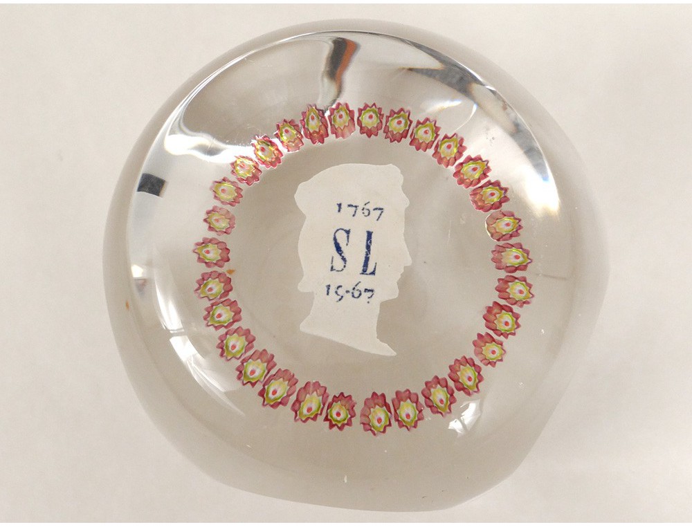 Crystal sulphide paperweight SaintLouis portrait king crystalloporcelain twentieth