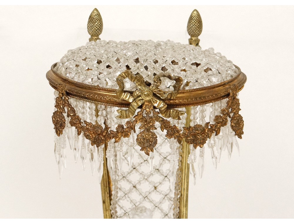 Lampe Bronze Perles Verre Sculpture Jeune Fille Biscuit