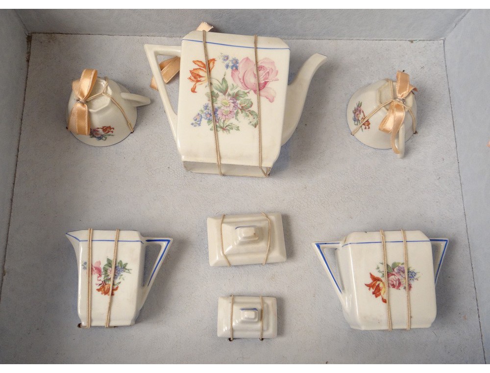 MINI CAFETIERE DINETTE ANCIENNE VINTAGE POUPEE ENFANT PORCELAINE JAUNE