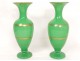 Baluster vases pair opaline green gilding Baccarat Napoleon III nineteenth