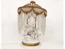 Lamp beads bronze cherubs glass sculpture goat biscuit Leblond XIX