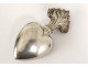 Coeur de dévotion flacon pendentif argent massif Minerve Sacré-Coeur XIXème