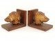 Pair of golden carved wood bookends hunting dog heads shines twentieth century