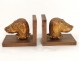 Pair of golden carved wood bookends hunting dog heads shines twentieth century