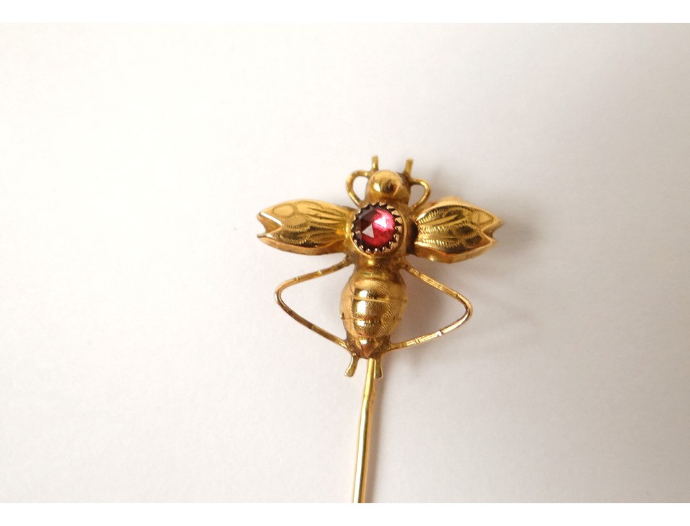 Épingle De Cravate Patriotique En Or 18K Avec Rubis Et Trèfle Tricolore - Vintage - Occasion