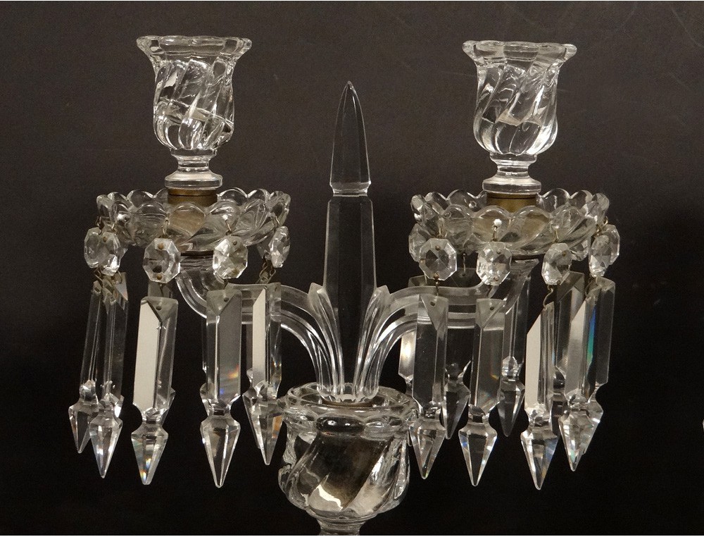 Pair Candlesticks Candelabra 2 Lights Crystal Chandelier Baccarat Pair Candlesticks Candelabra 2 Lights Crystal Chandelier Baccarat Bamboo Twentieth