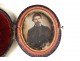 Oval daguerreotype portrait photography antique brass man XIXth century