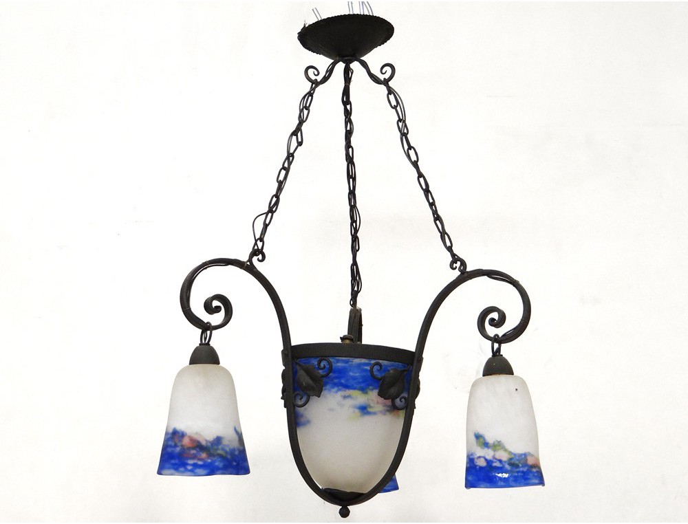 Wrought Iron Chandelier Suspended Glass Paste Degué Landscape Leaves View Full Size Previous Wrought Iron Chandelier Suspended Glass