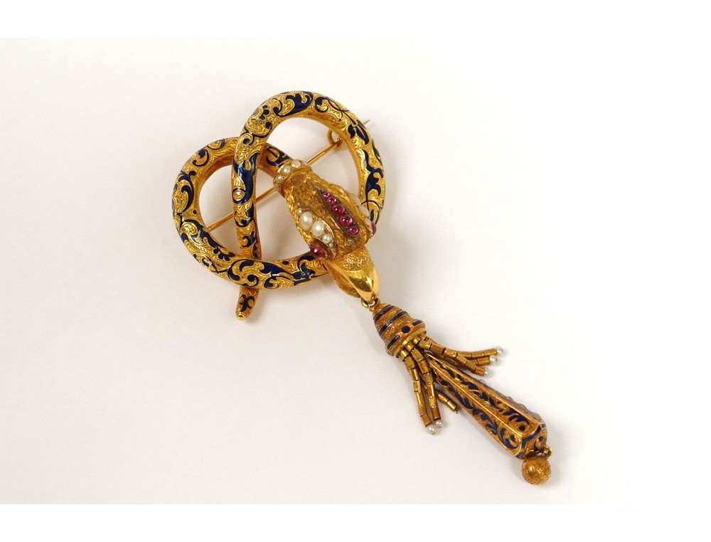 Broche Ancienne Or 18 Carats Panier Fleurs Perles Rubis Saphir émeraude - Occasion
