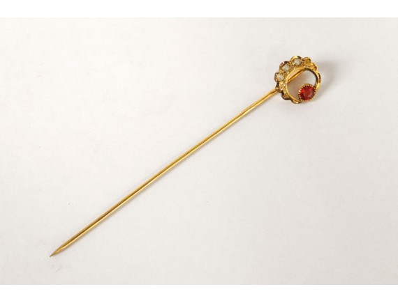 Épingle à Cravate En Or 18 Carats Début 1900 - Broche Or Jaune Avec Spinelle, Vintage Française