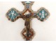 Cross micro mosaic silvered bronze Christ crucifix flowers Grand Tour nineteenth