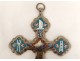 Cross micro mosaic silvered bronze Christ crucifix flowers Grand Tour nineteenth
