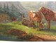 HST mountain landscape herd cows Ecole Suisse Italian painting XIX