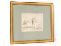 Drawing sheep shepherd wash seaside landscape boats Massard nineteenth century