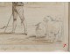 Drawing sheep shepherd wash seaside landscape boats Massard nineteenth century