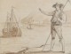 Drawing sheep shepherd wash seaside landscape boats Massard nineteenth century