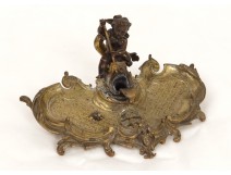 Inkwell Louis XV gilt bronze cherub Dolphin Napoleon III inkwell XIX