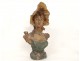 Polychrome terracotta bust sculpture Pablo Rigual young woman nineteenth flowers