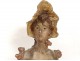 Polychrome terracotta bust sculpture Pablo Rigual young woman nineteenth flowers
