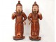 Rare pair polychrome wood sculptures Chinese dignitaries greeting nineteenth boxes