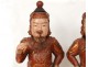 Rare pair polychrome wood sculptures Chinese dignitaries greeting nineteenth boxes