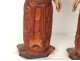 Rare pair polychrome wood sculptures Chinese dignitaries greeting nineteenth boxes